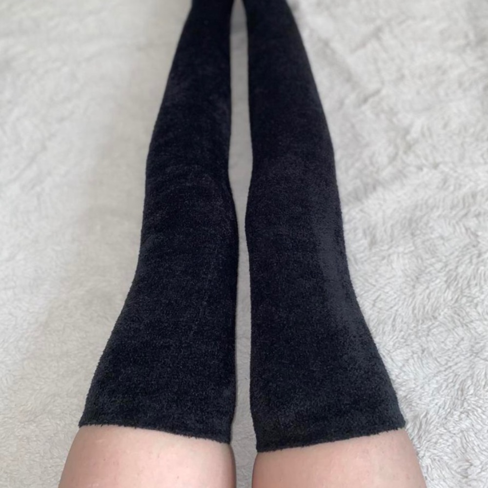 BLACK FUZZY SOFT THIGH HIGH OVER KNEE STOCKING SOCKS
